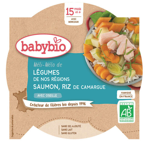 BabyBio Méli-mélo de Légumes Saumon & Riz Dès 15 mois 260g