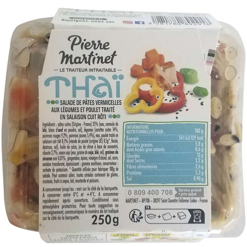 Martinet Salade Thaï Poulet Barquette 250g