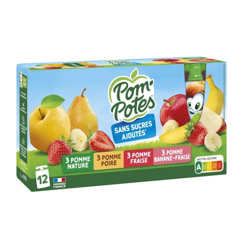 Pom'Potes Pomme/Pomme Poire/Pomme Fraise/Pomme Banane Fraise 12x90g