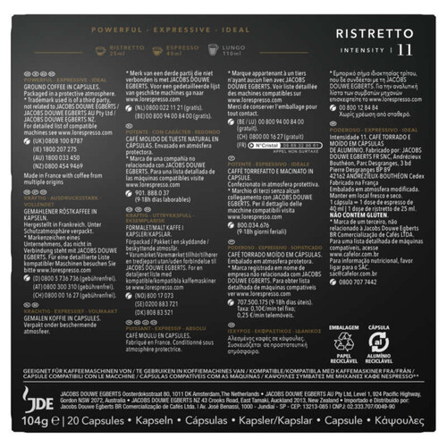 L'Or Espresso Café Ristretto intensité 11 x20 capsules 104g