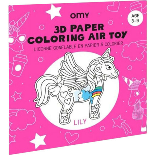Omy 3D licorne gonflable en papier à colorier  Lily