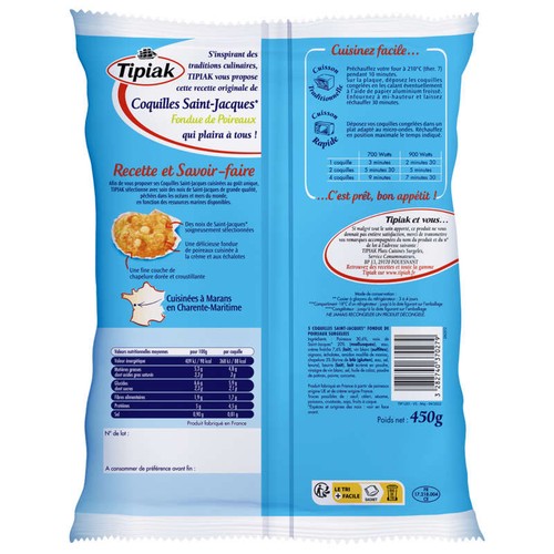Tipiak Coquilles Saint-Jacques Fondue de Poireaux 5x90g