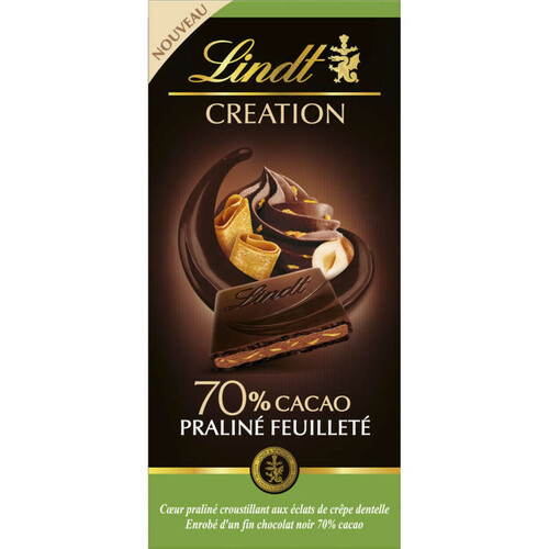Lindt création noir 70% cacao praliné feuilleté 145g