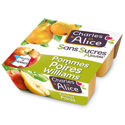 Charles & Alice Desserts Pommes & Poires Williams sans sucres ajoutés 4x100g