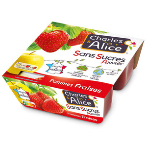 Charles & Alice Compote Pommes Fraises Sans Sucres Ajoutés 4x 100g