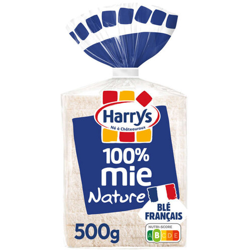 Harrys pain de mie 100% mie nature sans croute grandes tranches sans additifs 500g