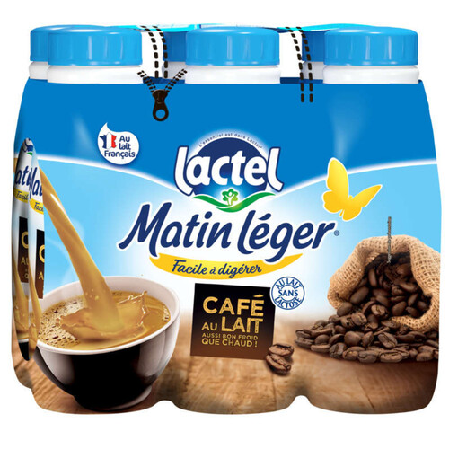 Matin  Léger de Lactel café au lait UHT bouteille 6x50cl