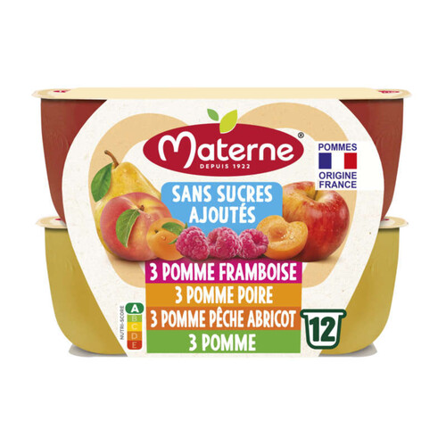 Materne Compotes Sans Sucres Ajoutés 12 x 100G