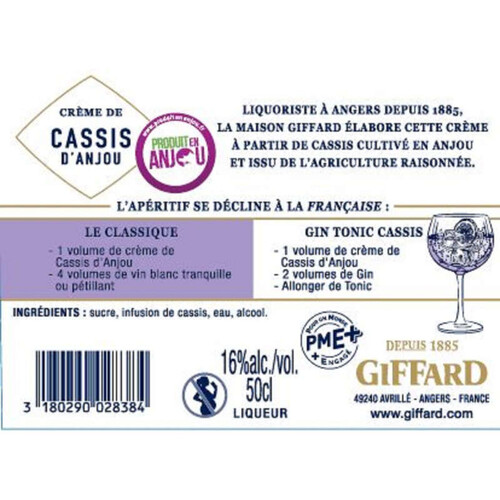 Giffard Liqueur Crème de Cassis d'Anjou 16% 50cl