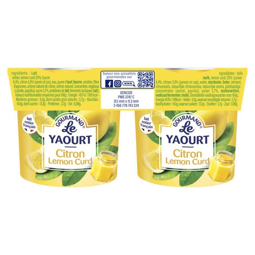 Mamie Nova Yaourt au citron, lemon curd 2x150G