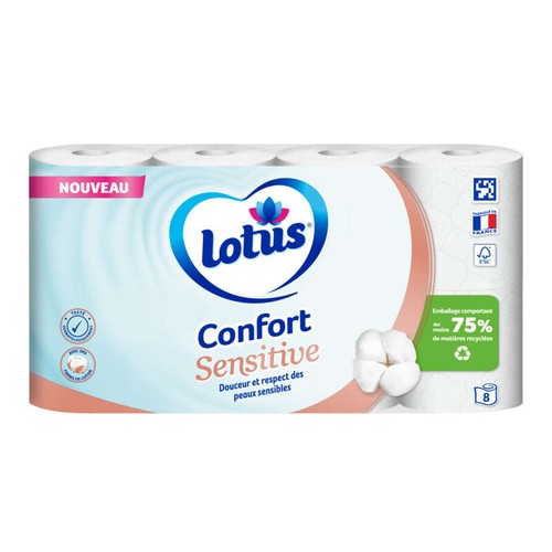 Lotus rouleaux papier toilette confort sensitive x8