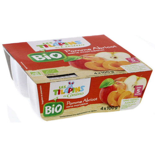 Les Tilapins Bio Compote - Pomme - Abricot - Sans morceaux - 4x100g