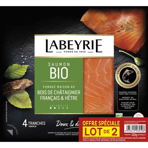 Labeyrie Bio Saumon Atlantique fumé Bio 2x4 Tranches
