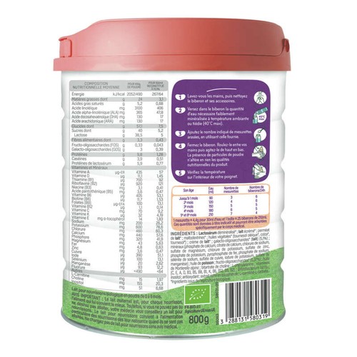 Babybio Optima Lait 1, de 0 à 6 Mois 800g