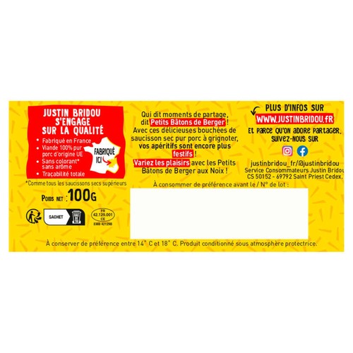 Justin Bridou Saucisson Petits Bâton De Berger Nature 100g