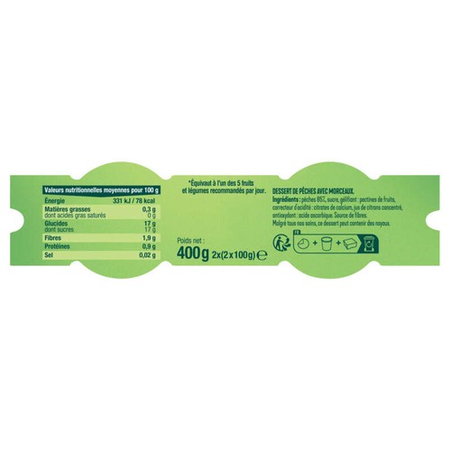 Andros Compote Pêche Morceaux généreux 4x100g