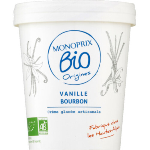 Monoprix Bio Origines Crème glacée artisanale vanille Bourbon pot 334g