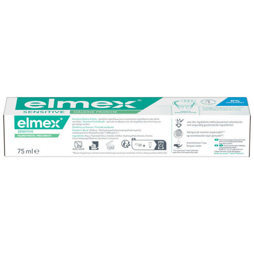 Elmex Dentifrices Dents sensibles nettoyage et fraicheur 0% colorants 75ml