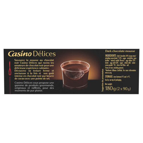 Casino Delices Mousse au chocolat noir - 2 pots - 2x90g