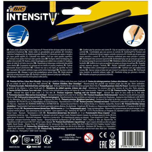 BIC intensity feutre de coloriage pointe incurvée conique fine pochette de 12 couleurs