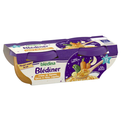 Blédina Blediner Crème de Légumes Aux Epices Douces Et Pâtes Coquilles Dès 15 Mois 2X200g