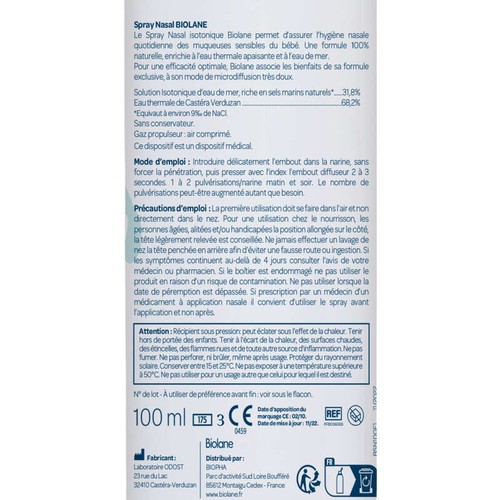 Biolane Spray nasal eaux thermale & eau de mer 100ml