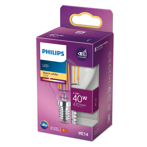 Phillips LED Classic 40W P45 E14 WW Blanc chaud