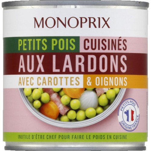 Monoprix Petits pois Cuisinés aux Lardons, Carottes & Oignons 280g