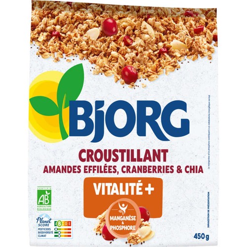 Bjorg croustlant amandes effilées cranberries & chia 450g