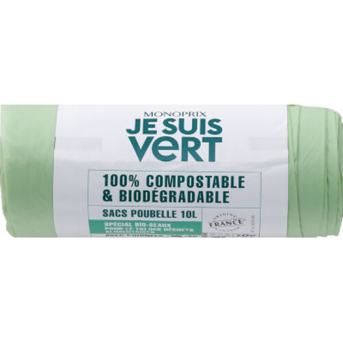 Monoprix Je Suis Vert Sacs Poubelle Biodégradables 100% Compostables 10L X20
