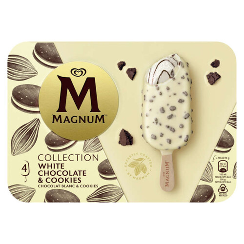 Magnum Glace Bâtonnet Chocolat Blanc et Cookies x4 296g