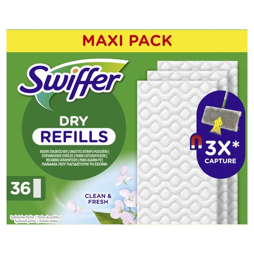 Swiffer Balai Attrape-Poussière Lingettes Sèches Propre & Frais x36