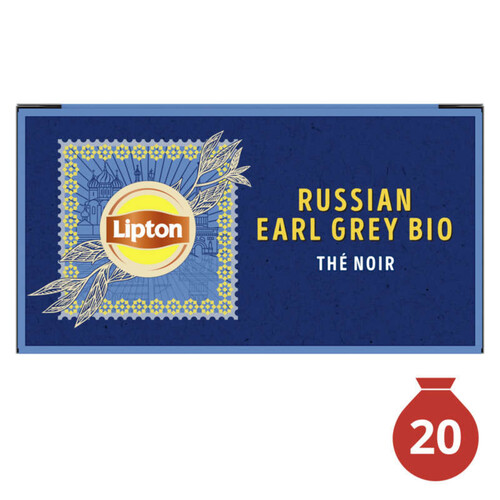 Lipton Thé Noir Bio Russian Earl Grey 20 Sachets Mousseline 34g