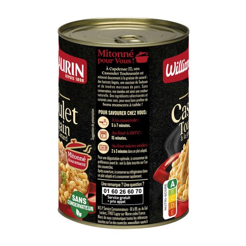 William Saurin Cassoulet Toulousain à la graisse d'oie 420g