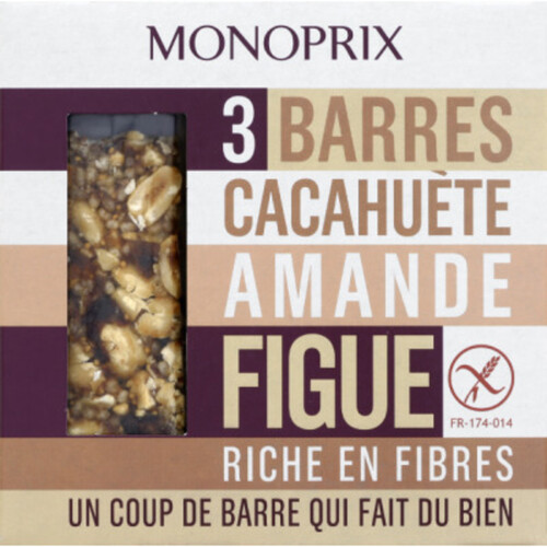 Monoprix Barres De Céréales Cacahuète Amande & Figue 3X25G