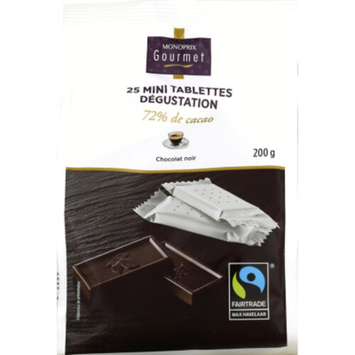 Monoprix Gourmet Mini Tablettes Dégustation 72% De Cacao Chocolat Noir 200G
