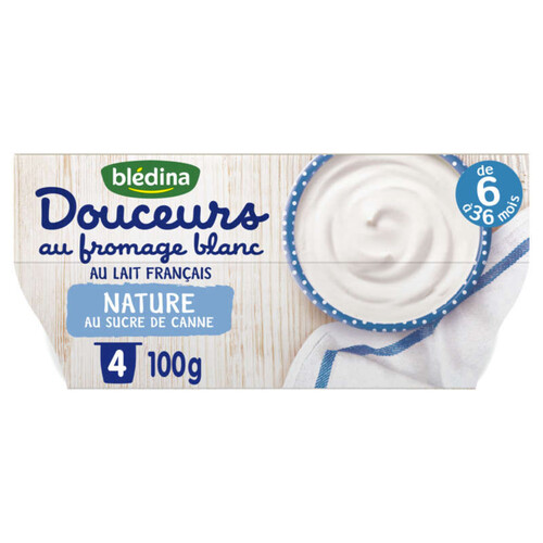 Bledina Douceur au Fromage Blanc Nature Sucré dès 6 Mois 4 x 100g