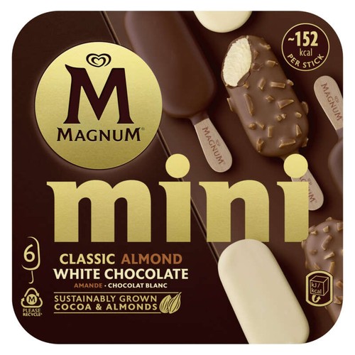 Magnum Glace Bâtonnet Mini Classic, Amande & Chocolat Blanc 6x55ml