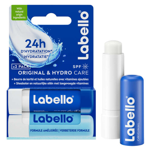 Labello Sticks lèvres Huiles naturelles Original Hydro Care 2x4,8g