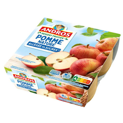 Andros Compote pomme nature allégée en sucres 4x100g