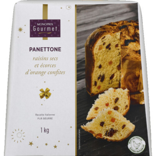 Monoprix Gourmet panettone raisins secs et écorces d'orange confites 1kg