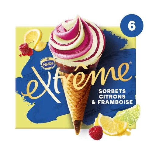 Nestlé Extrême Cônes Sorbets Citron Framboise x6 426g