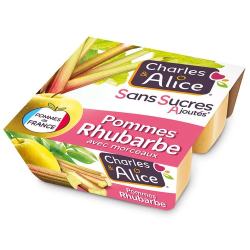 Charles &Alice Spécialité de pommes rhubarbe sans sucres ajoutés 4x97g
