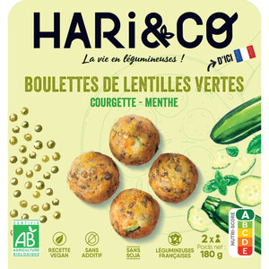 Hari&Co Boulettes Lentilles Vertes Bio Courgettes Menthe, Protéines Végé-Tale 85G