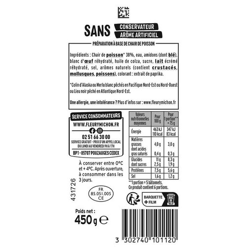 Fleury Michon 30 Bâtonnets Surimi Moelleux 450g