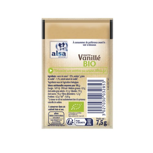 Alsa Sucre Vanillé Bio 5 Sachets 37,5g