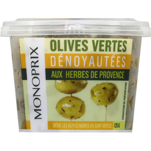 Monoprix Olives vertes dénoyautées aux herbes de Provence 125g