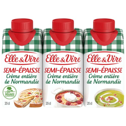 Elle & Vire Crème Entière Semi-Épaisse De Normandie 3x20cl