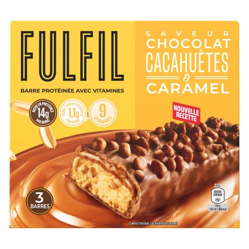 Fulfil Barre protéinée avec vitamines Saveur Chocolat Cacahuètes et Caramel 3x40g
