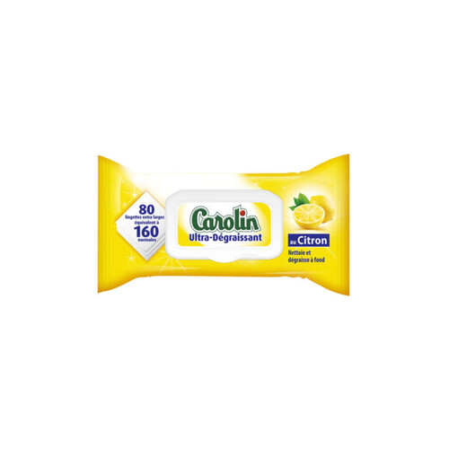 Carolin Lingettes Extra Larges Ultra-Dégraissantes Au Citron.